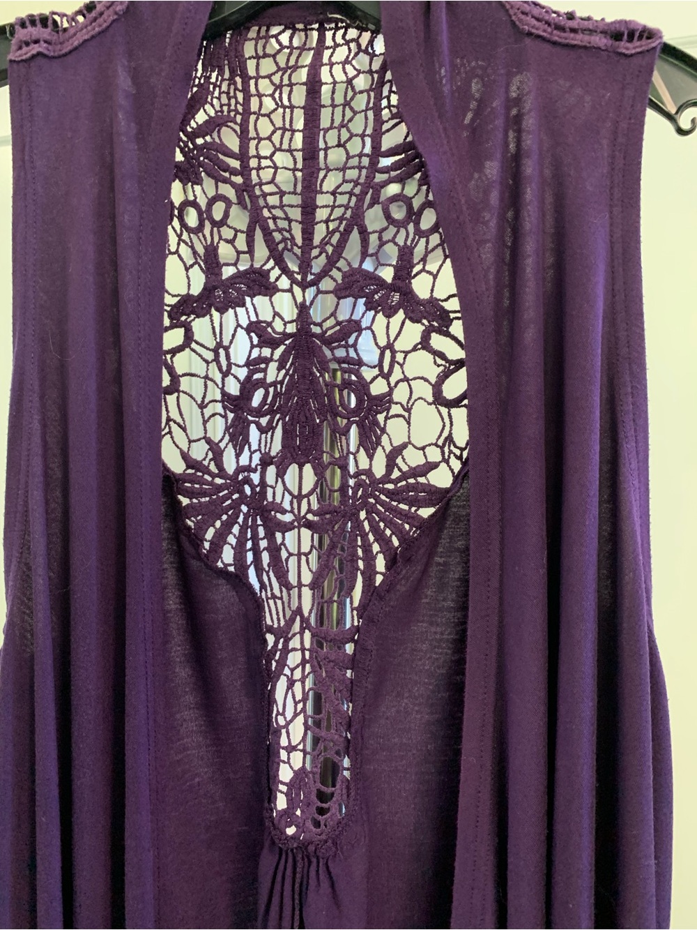 Sleeveless Draped Crochet-Back Vest in Deep Purple Women’s Large Asymmetrical - Picture 3 of 16